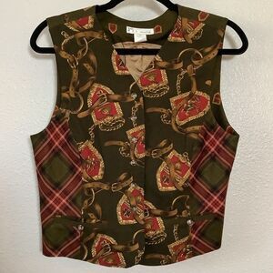 Vintage 90s Plaid Equestrian Old Money Dark Academia Vest Sz 6 Retro 1990s
